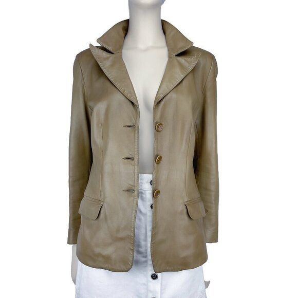 MACDOUGLAS 70’s VTG French Luxury Beige Lamb Soft Leather Blazer Jacket S - Picture 2 of 15